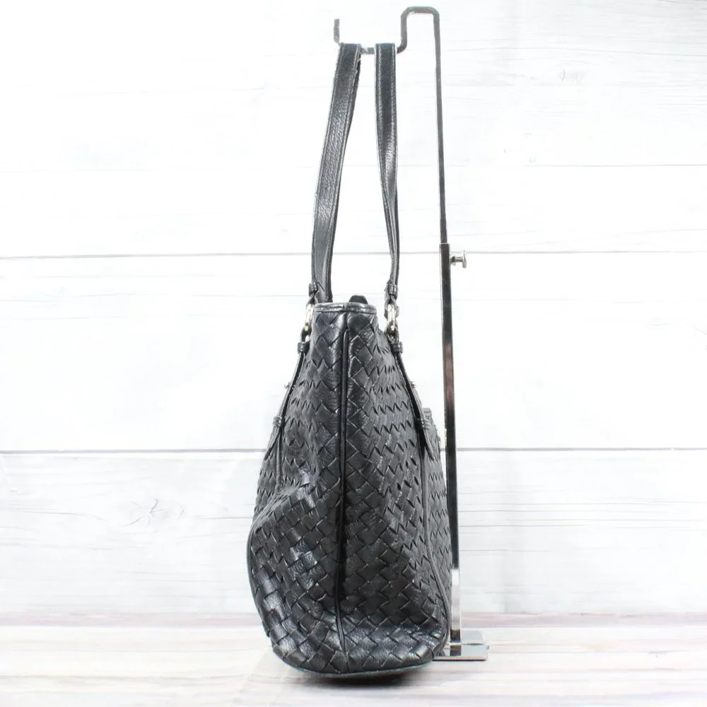 Cole Haan Black Genuine Leather Woven Design Tote Shoulder Bag - Picture 4 of 10